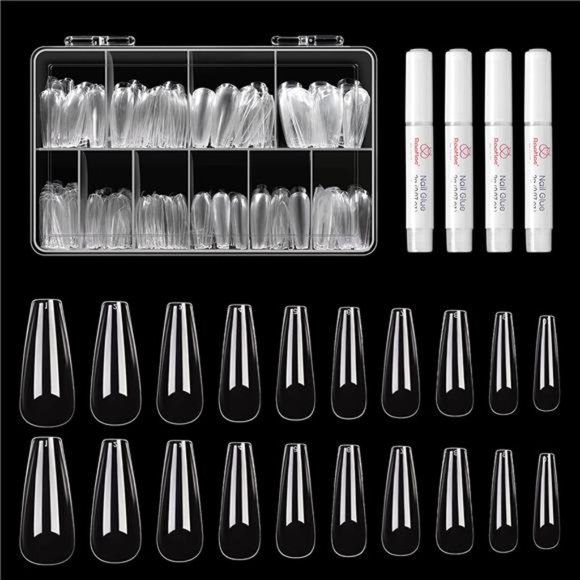 Beetles Long Coffin Fake Gel Nail Tips -500Pcs Acrylic Press on Nails
